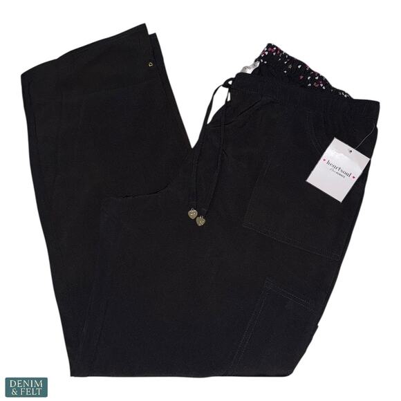 HeartSoul Love Always Black Scrub Pants XL Low Rise Stretch Drawstring Workwear - Picture 6 of 14